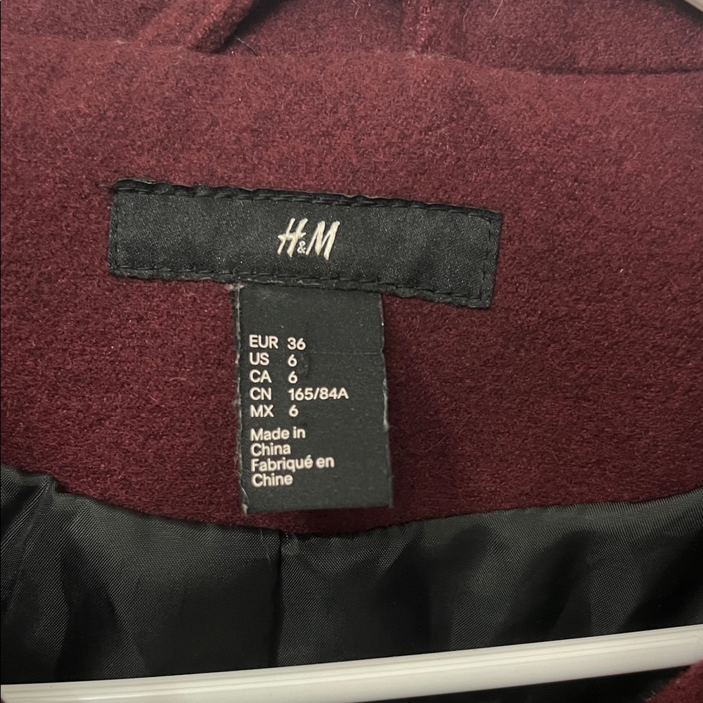 H&M double breasted burgandy peacoat - Picture 3 of 5
